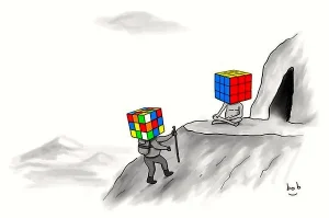 Bob Eckstein cartoon: A puzzle cube seeks enlightenment
